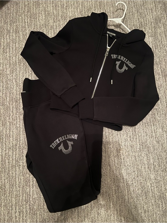 True Religion Pants - True Religion Black Rhinestone Logo Zip Hoodie & joggers